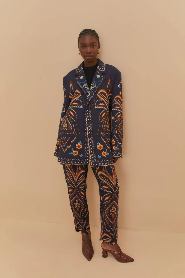 Women Blazers Farm Rio Blue Pineapple Ikat Blazer
