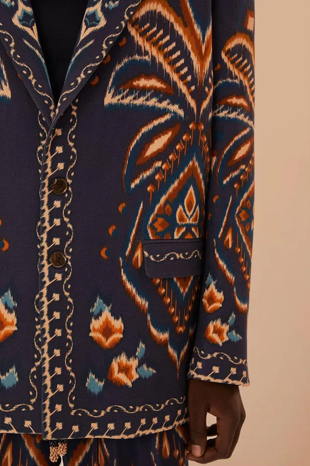 Women Blazers Farm Rio Blue Pineapple Ikat Blazer