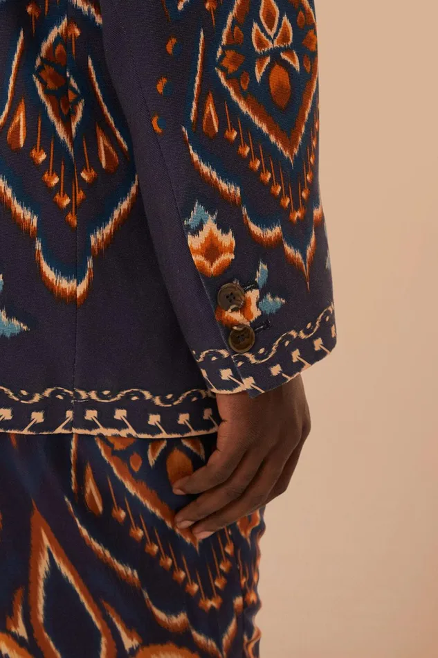 Women Blazers Farm Rio Blue Pineapple Ikat Blazer