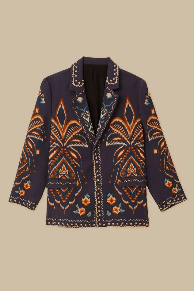 Women Blazers Farm Rio Blue Pineapple Ikat Blazer