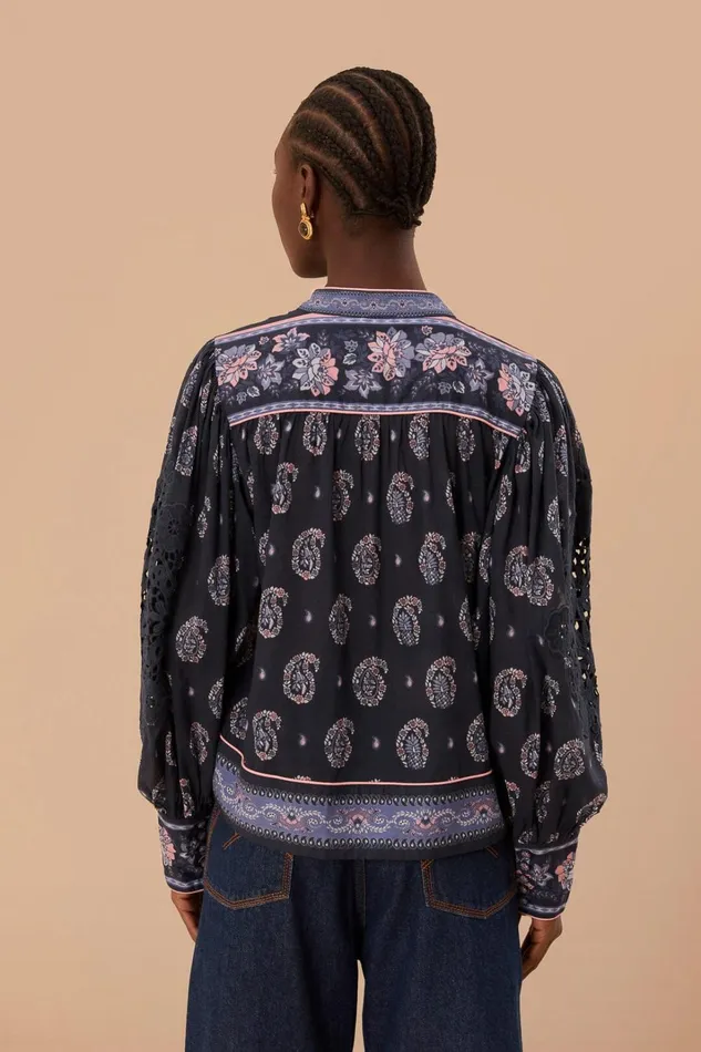 Women Blouses Farm Rio Blue Ayla Long Sleeve Blouse