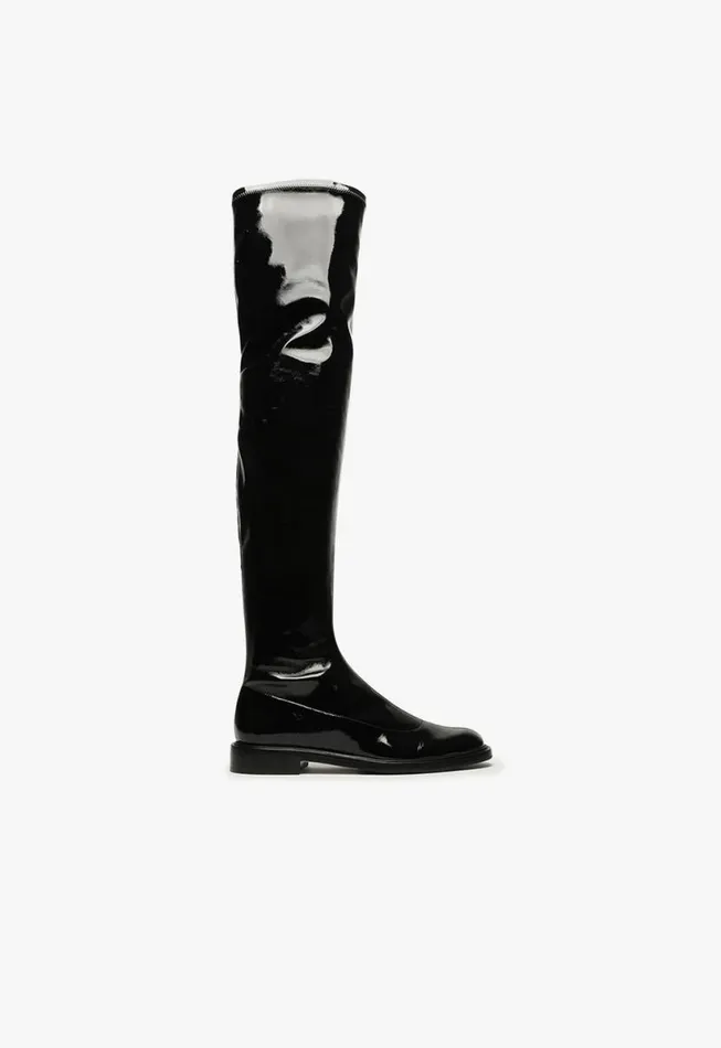 Women Boots Schutz Shoes Kaolin Over The Knee Patent Leather Boot Black