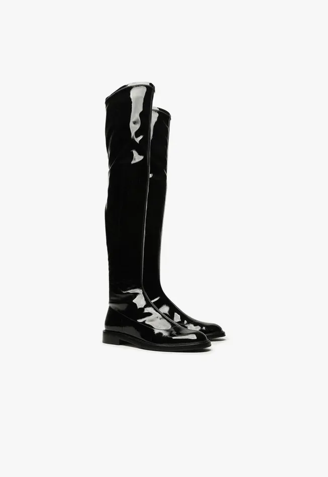 Women Boots Schutz Shoes Kaolin Over The Knee Patent Leather Boot Black