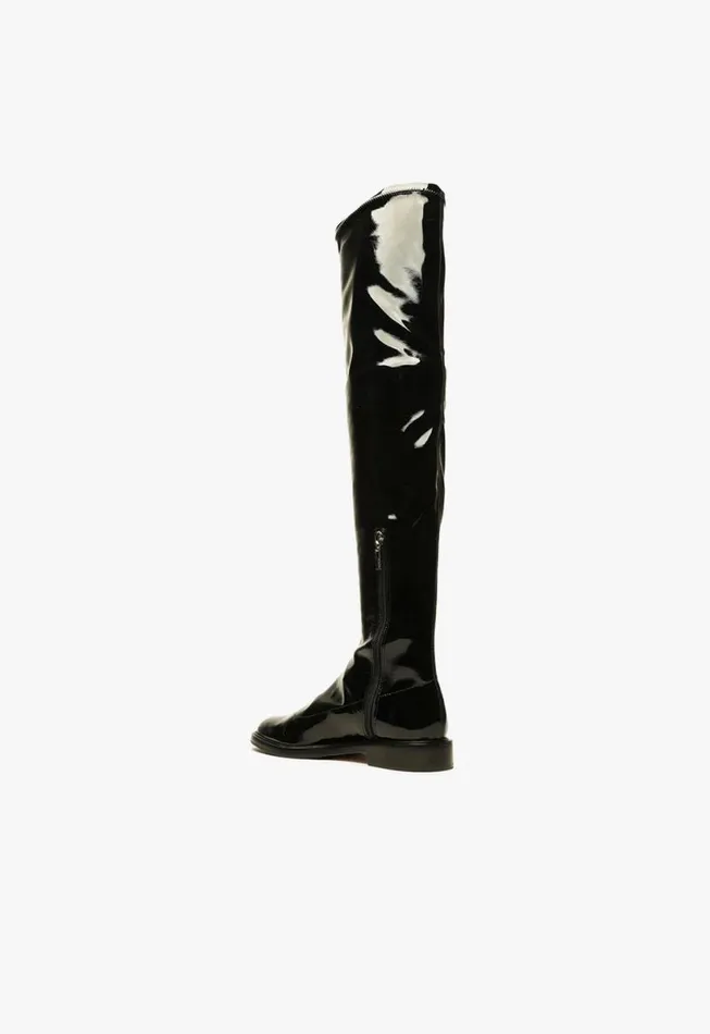 Women Boots Schutz Shoes Kaolin Over The Knee Patent Leather Boot Black