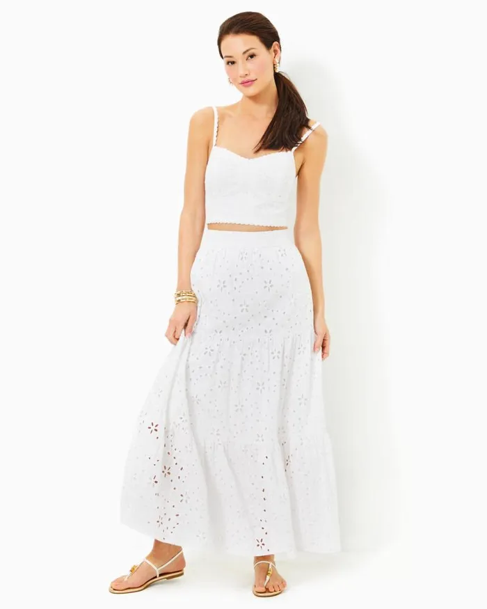 Women Bottoms Lilly Pulitzer Winslow Eyelet Maxi Skirt Resort White Sealife Eyelet