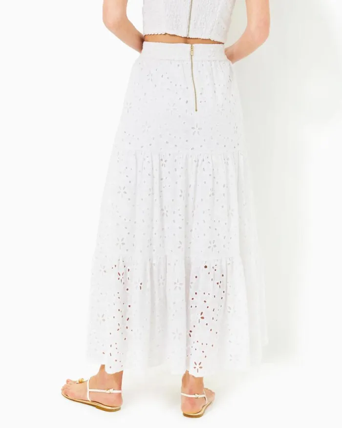 Women Bottoms Lilly Pulitzer Winslow Eyelet Maxi Skirt Resort White Sealife Eyelet