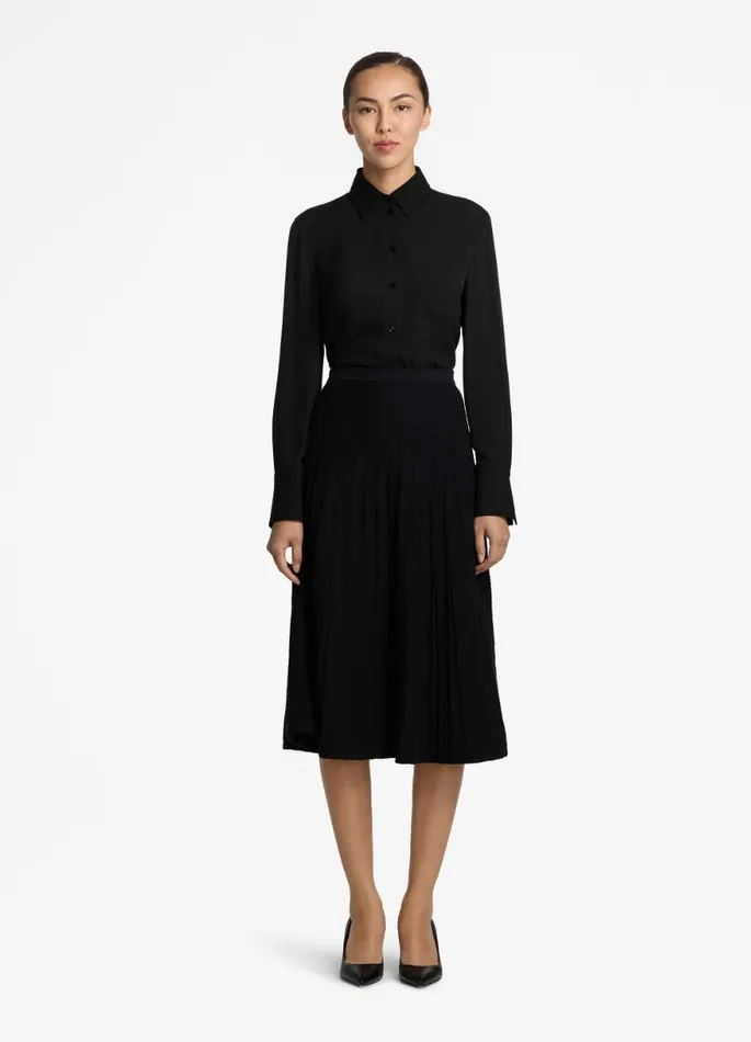 Women Bouclette Pleat Knit Skirt Black St John Skirts