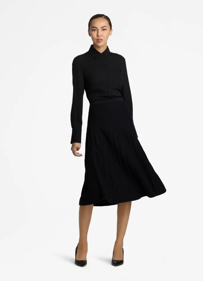 Women Bouclette Pleat Knit Skirt Black St John Skirts