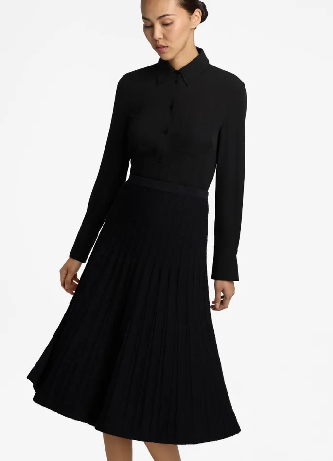 Women Bouclette Pleat Knit Skirt Black St John Skirts