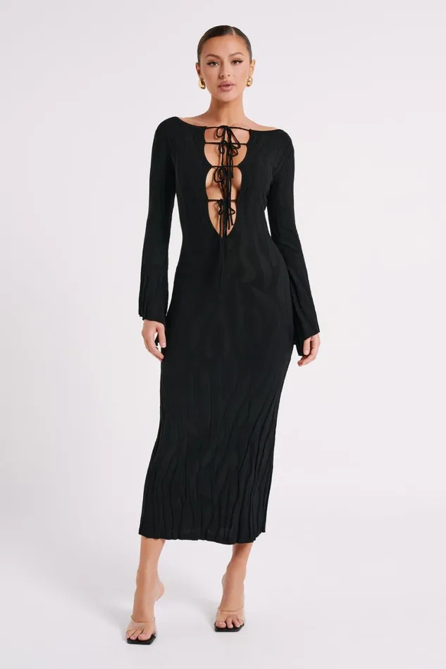 Women Brinley Long Sleeve Knit Maxi Dress 8211 Black Black Meshki Maxi Dresses