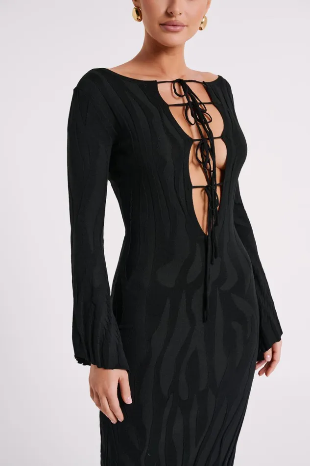 Women Brinley Long Sleeve Knit Maxi Dress 8211 Black Black Meshki Maxi Dresses