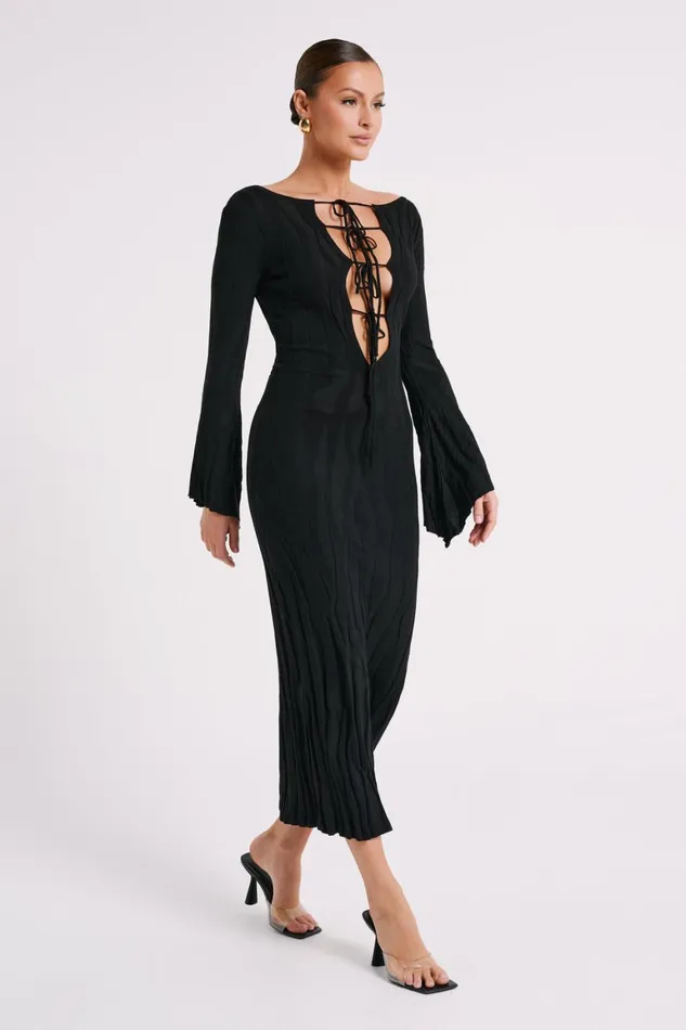 Women Brinley Long Sleeve Knit Maxi Dress 8211 Black Black Meshki Maxi Dresses