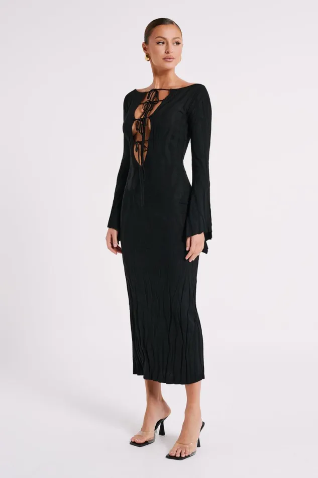 Women Brinley Long Sleeve Knit Maxi Dress 8211 Black Black Meshki Maxi Dresses