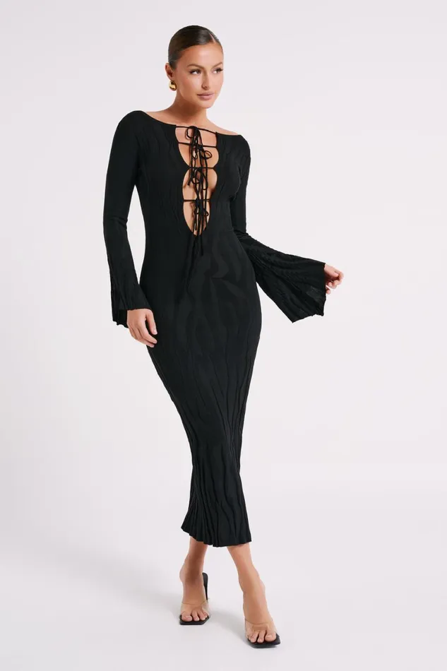 Women Brinley Long Sleeve Knit Maxi Dress 8211 Black Black Meshki Maxi Dresses