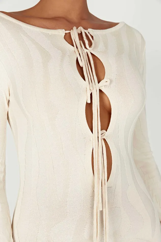 Women Brinley Long Sleeve Knit Maxi Dress 8211 Ivory Ivory Meshki Maxi Dresses
