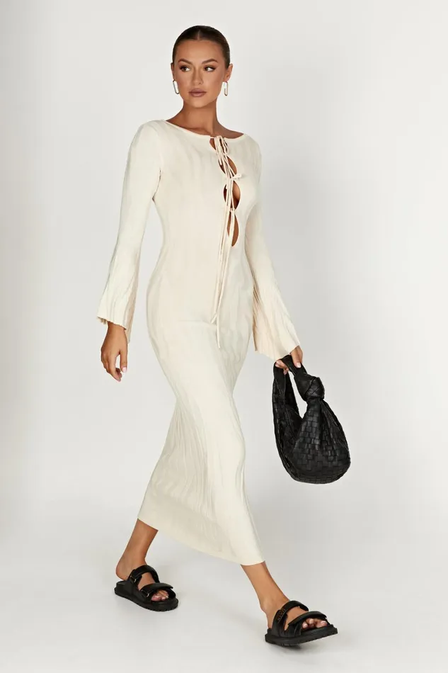 Women Brinley Long Sleeve Knit Maxi Dress 8211 Ivory Ivory Meshki Maxi Dresses