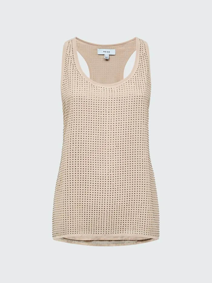 Women Brooklyn Embellished Scoop Neck Vest Nude Reiss Tops