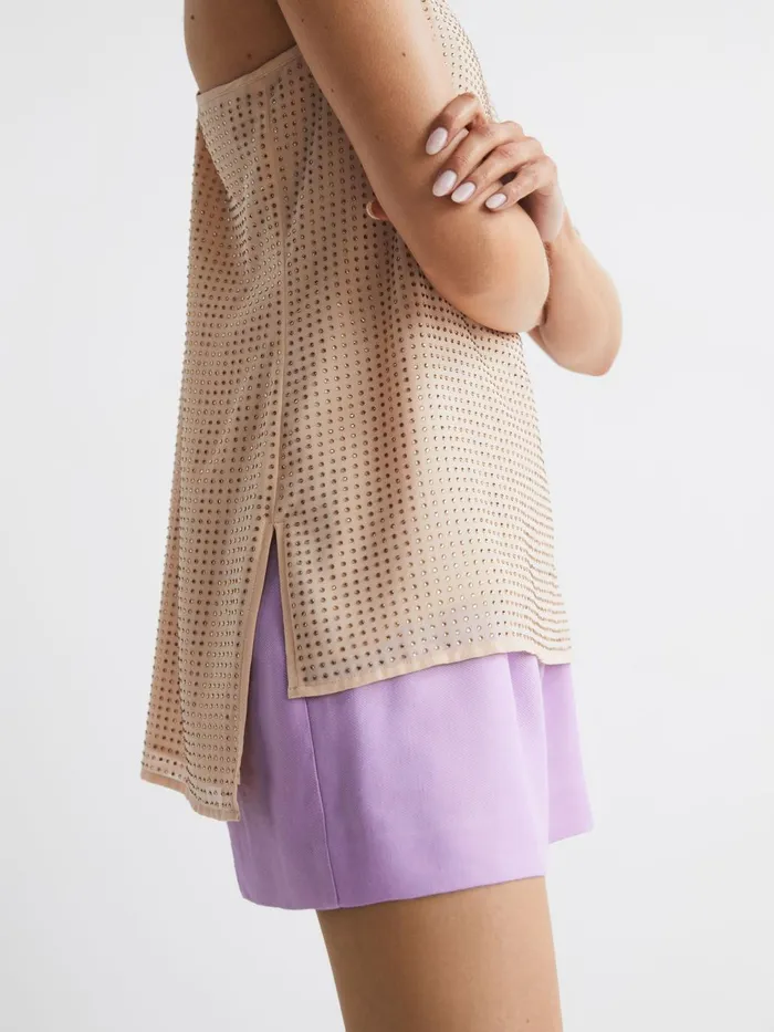 Women Brooklyn Embellished Scoop Neck Vest Nude Reiss Tops