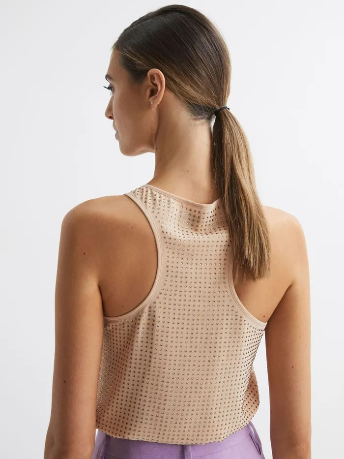 Women Brooklyn Embellished Scoop Neck Vest Nude Reiss Tops