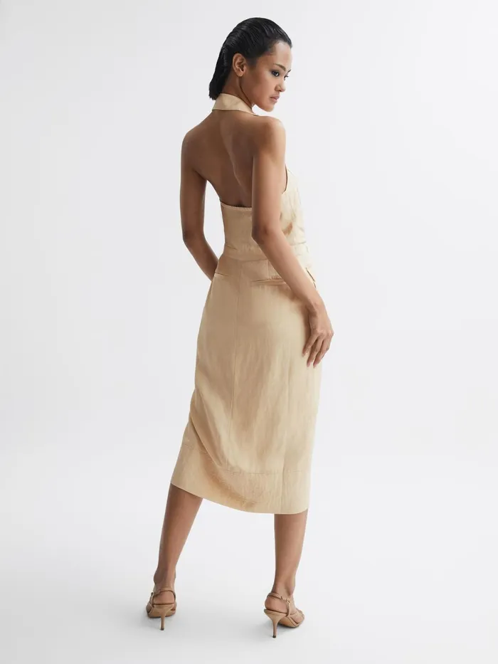 Women Camilla Fitted Linen Blend Collared Dress Neutral Reiss Dresses