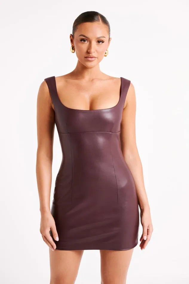 Women Cara Faux Leather Mini Dress 8211 Dark Chocolate Dark Chocolate Meshki Mini Dresses