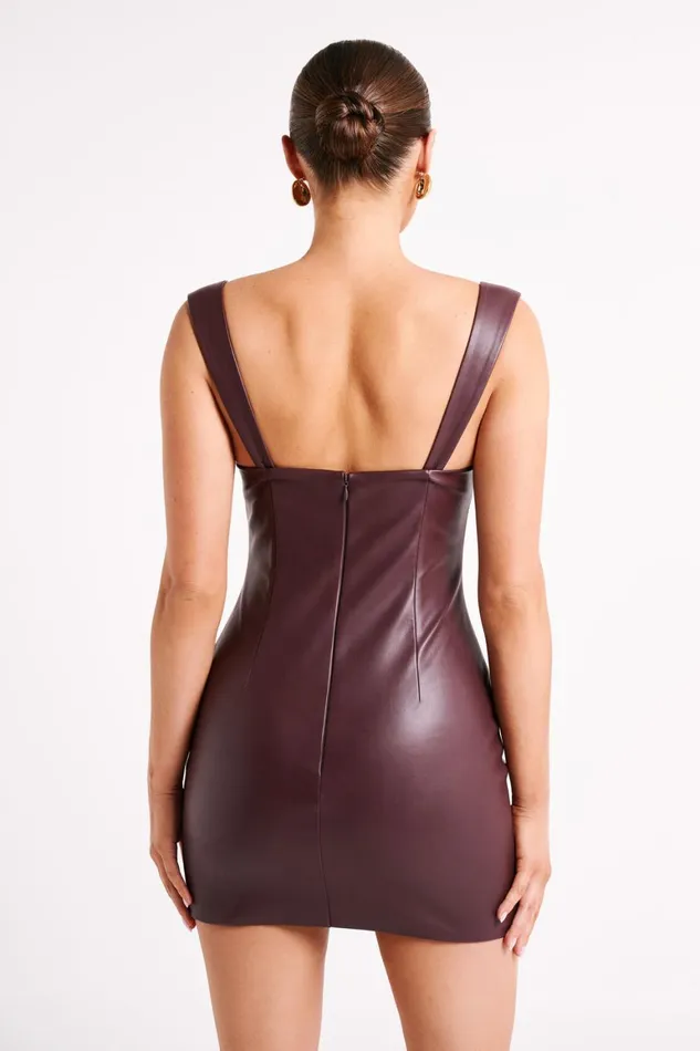 Women Cara Faux Leather Mini Dress 8211 Dark Chocolate Dark Chocolate Meshki Mini Dresses