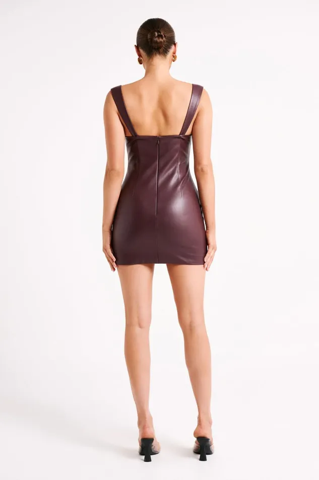 Women Cara Faux Leather Mini Dress 8211 Dark Chocolate Dark Chocolate Meshki Mini Dresses