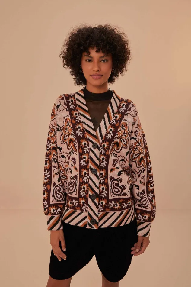 Women Cardigans Farm Rio Glam Tapestry Knit Cardigan