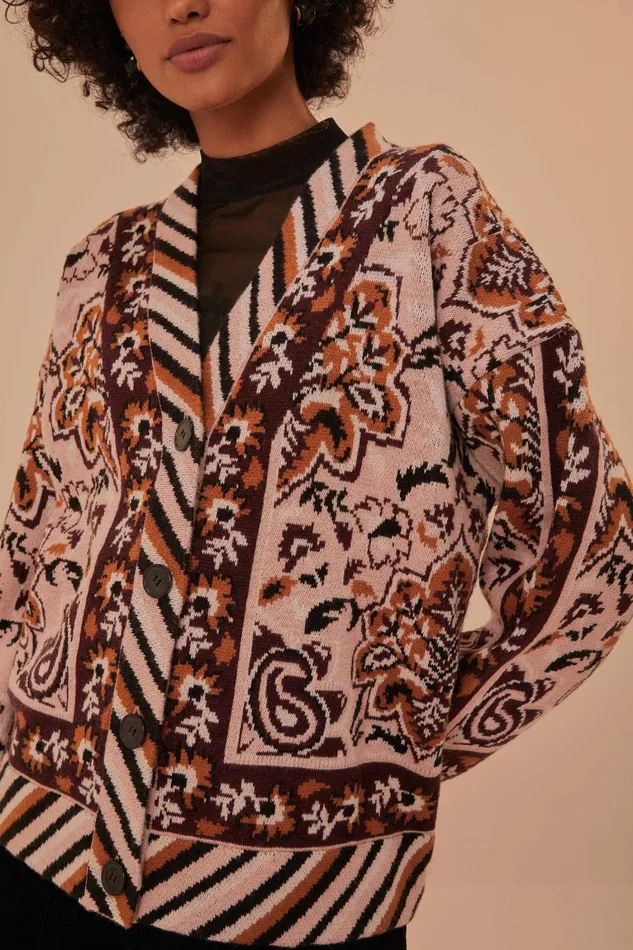Women Cardigans Farm Rio Glam Tapestry Knit Cardigan