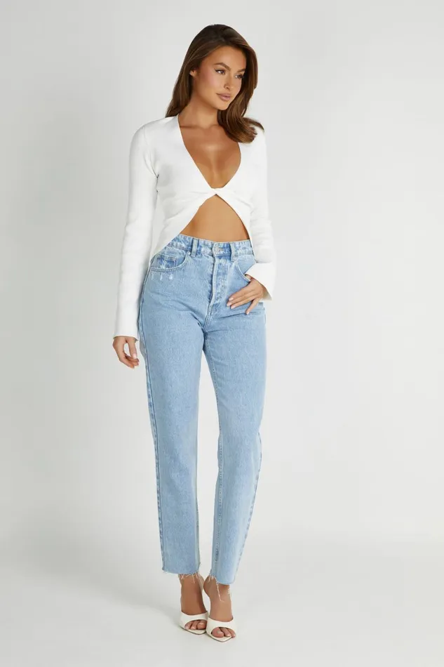 Women Carol Knit Twist Long Sleeve Top 8211 White White Meshki Basic Tops