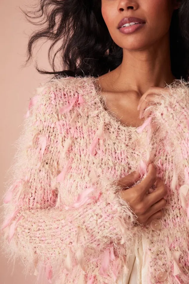 Women Carol Ribbon Cardigan Confection Pink LoveShackFancy Sweaters