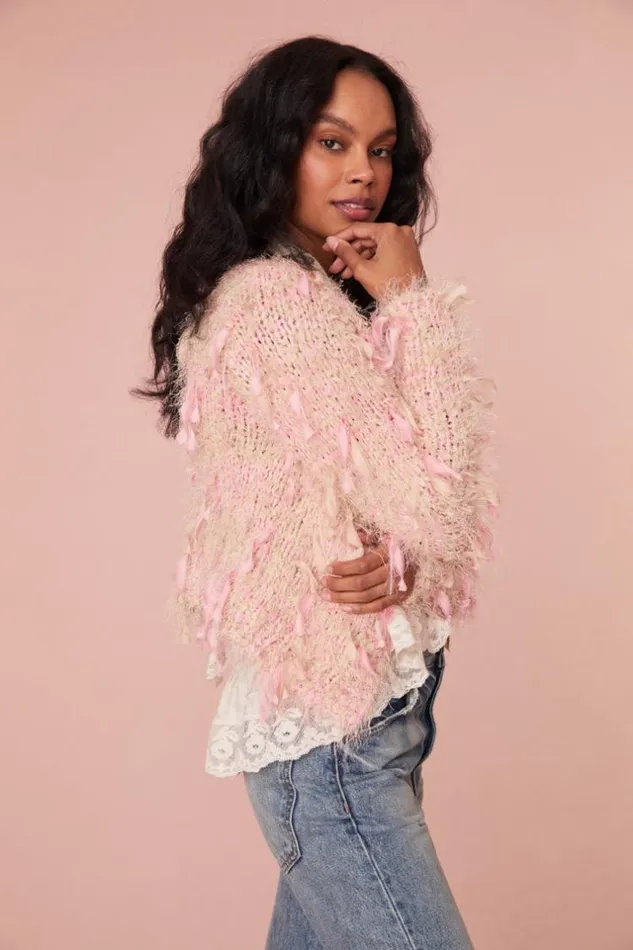 Women Carol Ribbon Cardigan Confection Pink LoveShackFancy Sweaters Women Carol Ribbon Cardigan Confection Pink LoveShackFancy Sweaters