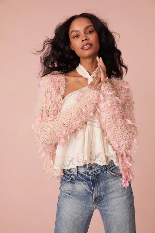 Women Carol Ribbon Cardigan Confection Pink LoveShackFancy Sweaters Women Carol Ribbon Cardigan Confection Pink LoveShackFancy Sweaters