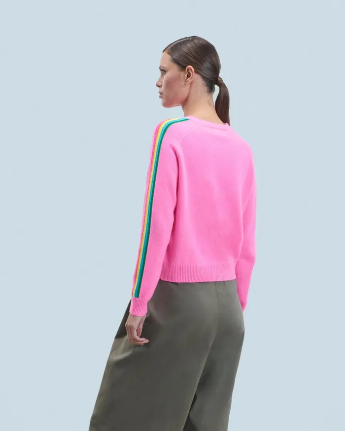 Women Cashmere Sweaters From Future Crewneck Sweater With MultiColored Bands Dreamy Pink