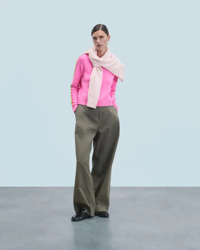 Women Cashmere Sweaters From Future Crewneck Sweater With MultiColored Bands Dreamy Pink