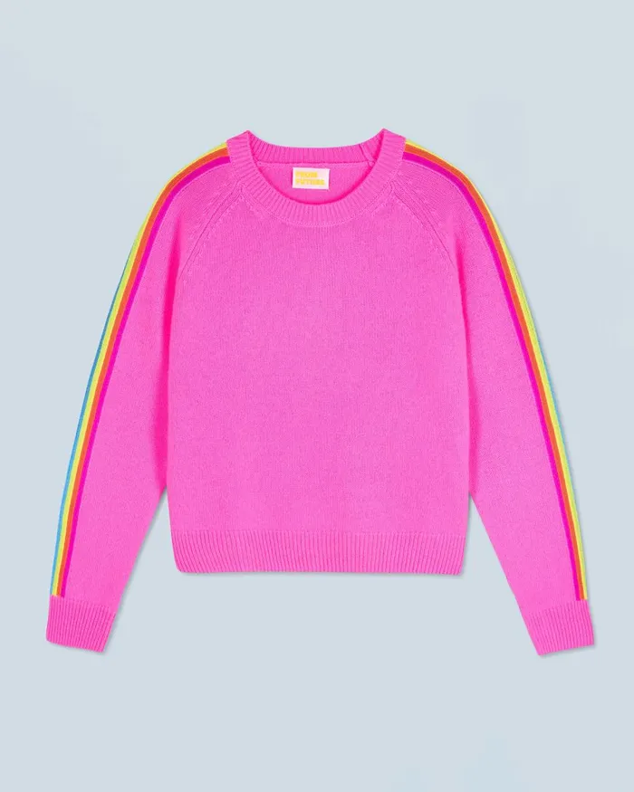 Women Cashmere Sweaters From Future Crewneck Sweater With MultiColored Bands Dreamy Pink