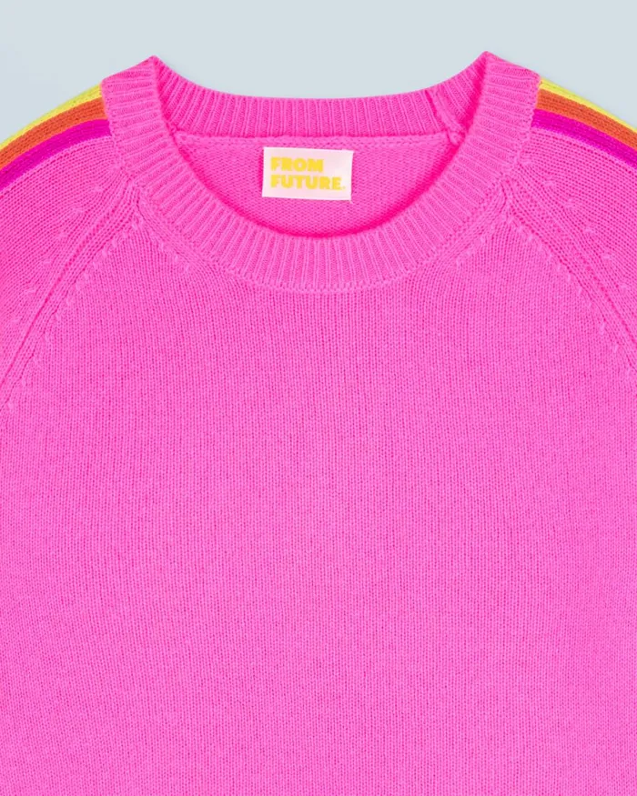 Women Cashmere Sweaters From Future Crewneck Sweater With MultiColored Bands Dreamy Pink