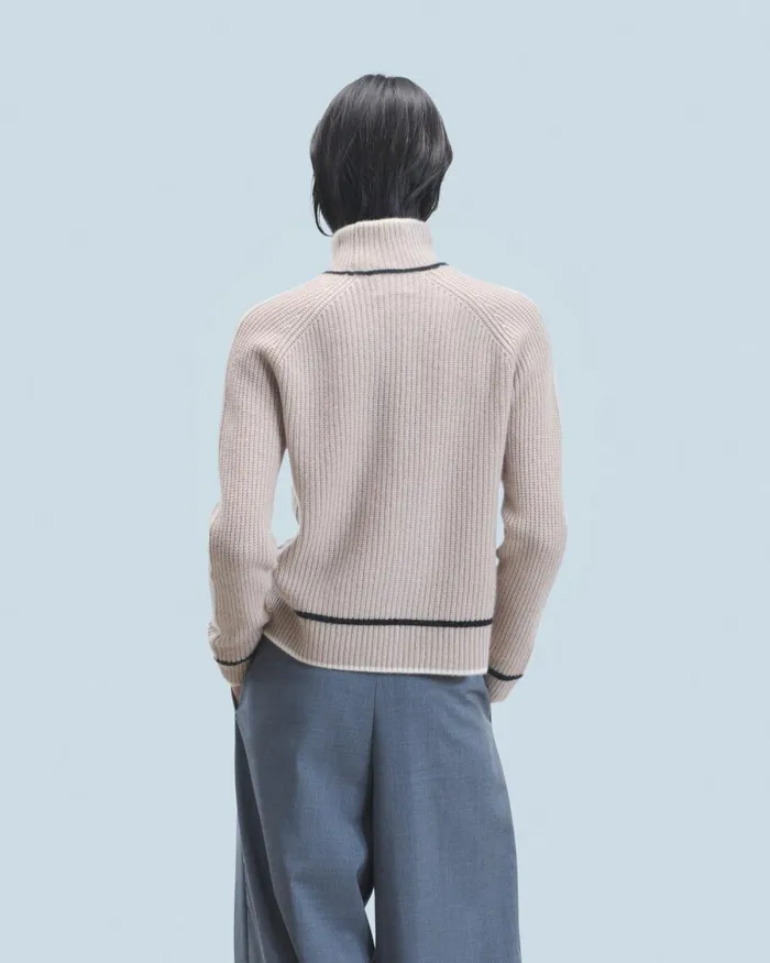 Women Cashmere Sweaters From Future Mock Neck Tricolor Sweater In Textured Knit Iced Sand