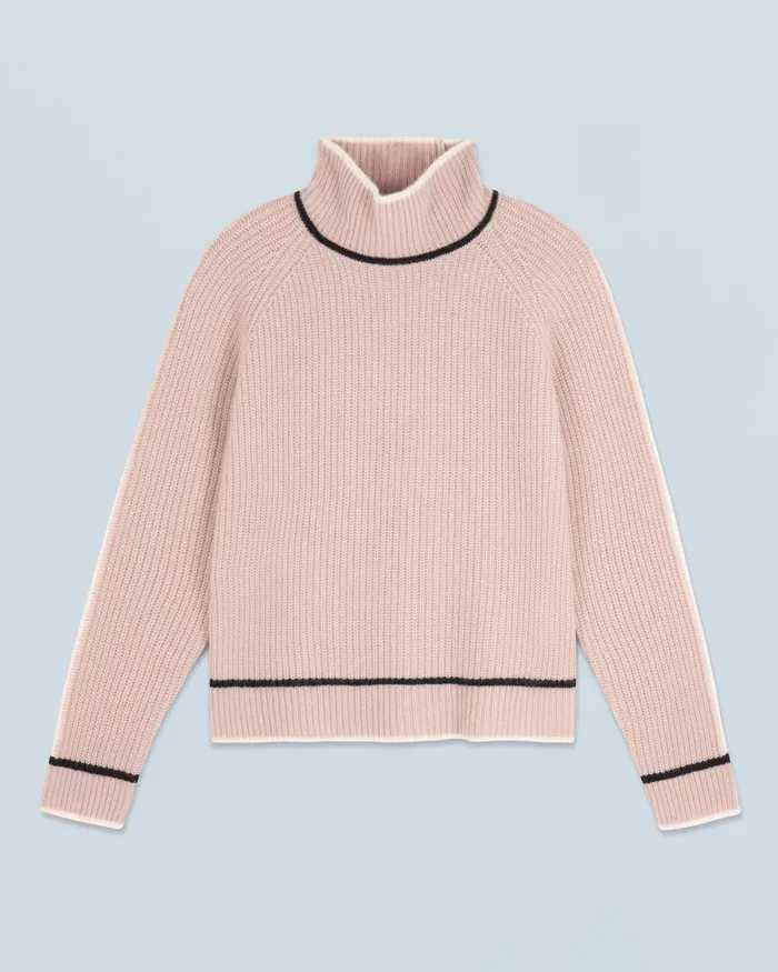 Women Cashmere Sweaters From Future Mock Neck Tricolor Sweater In Textured Knit Iced Sand