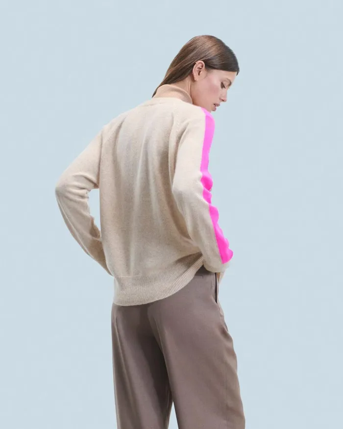 Women Cashmere Sweaters From Future Oversized VNeck Sweater With TwoTone Stripes Heather Beige