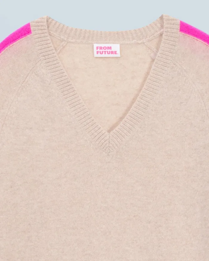 Women Cashmere Sweaters From Future Oversized VNeck Sweater With TwoTone Stripes Heather Beige