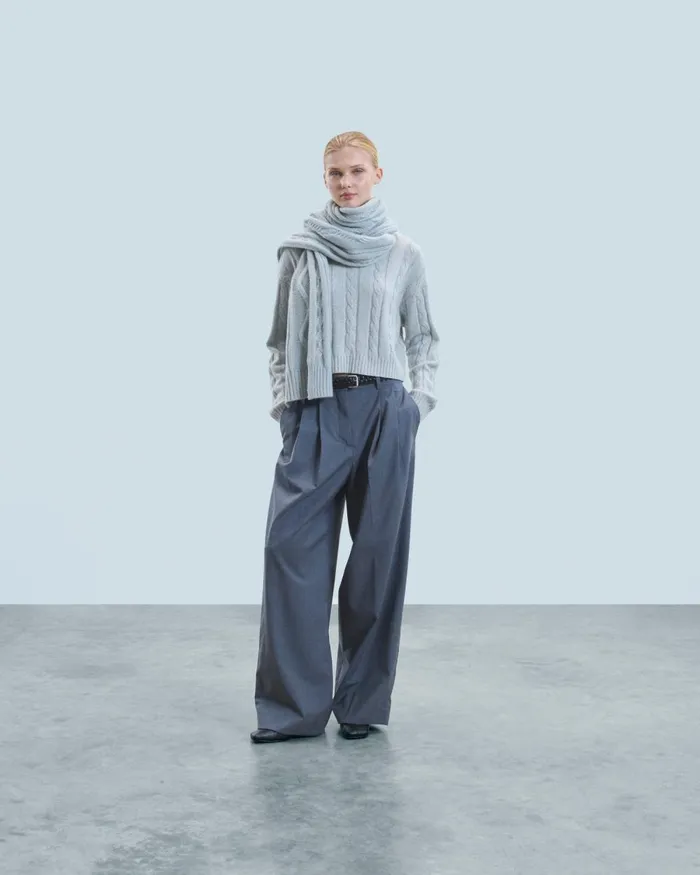 Women Cashmere Sweaters From Future Short Mock Neck Cable Knit Sweater Gray Stone