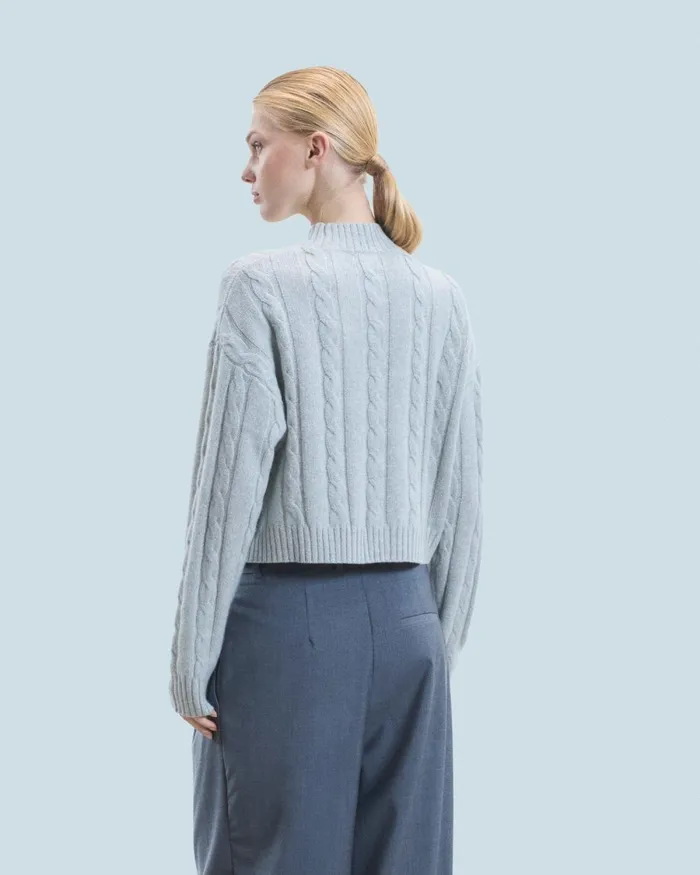 Women Cashmere Sweaters From Future Short Mock Neck Cable Knit Sweater Gray Stone