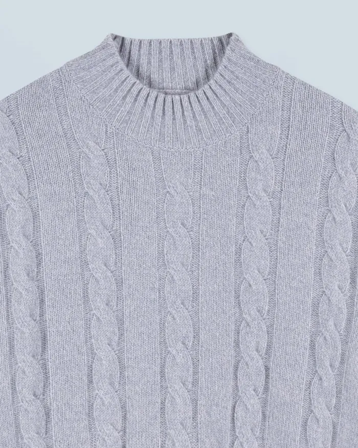 Women Cashmere Sweaters From Future Short Mock Neck Cable Knit Sweater Gray Stone