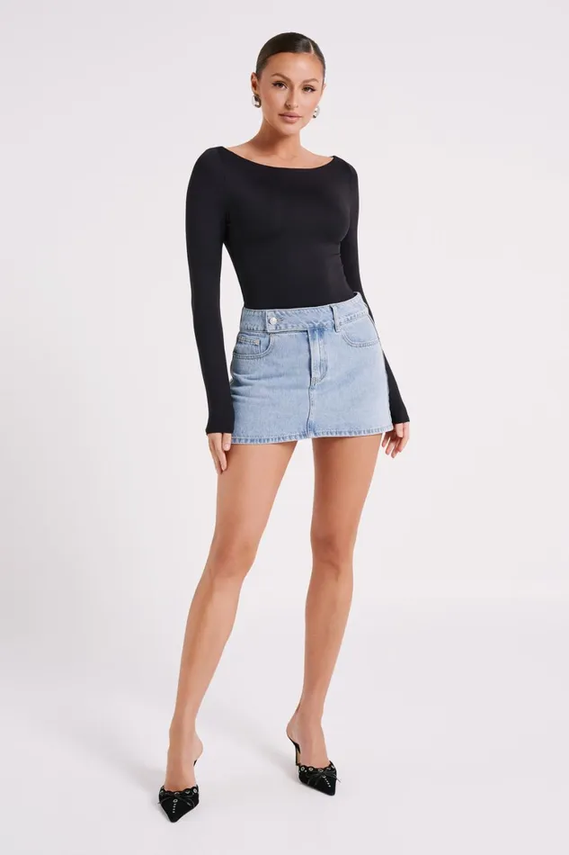 Women Cate Boatneck Long Sleeve Bodysuit 8211 Black Black Meshki Bodysuits
