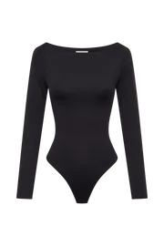 Women Cate Boatneck Long Sleeve Bodysuit 8211 Black Black Meshki Bodysuits