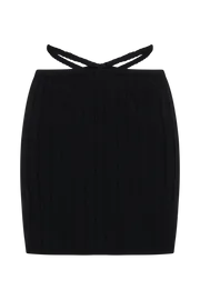 Women Celine ALine Extreme Rib Mini Skirt 8211 Black Black Meshki Skirts