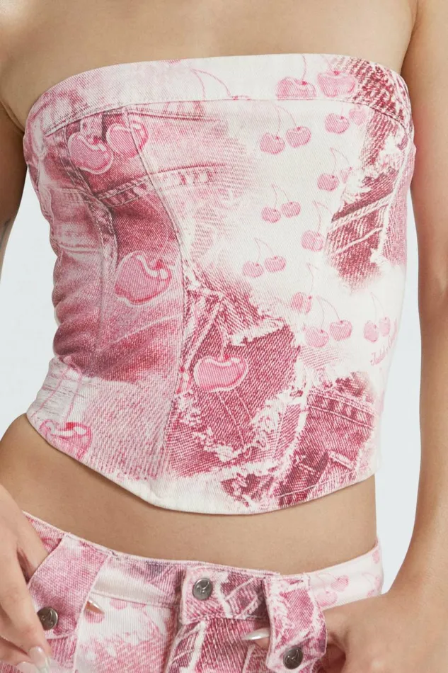 Women Cherry Babygirl Denim Corset Pink Jaded London Corsets