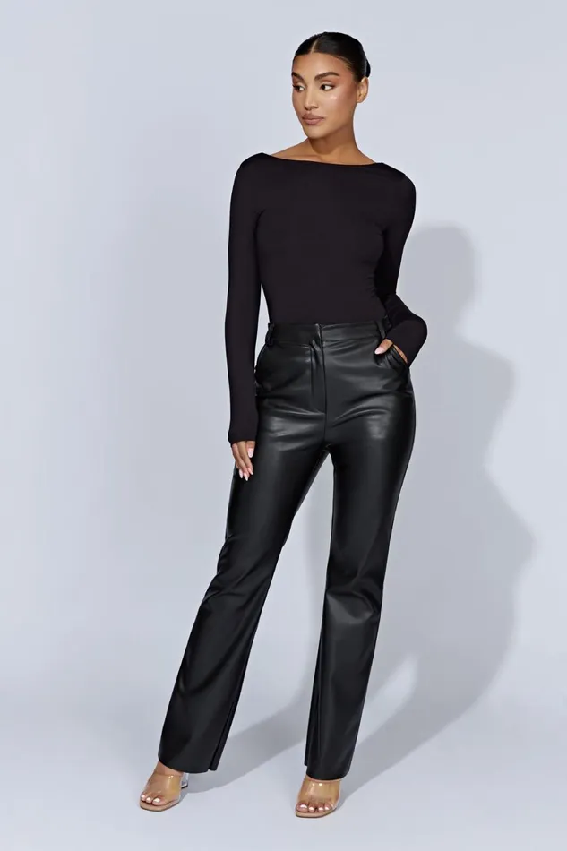 Women Cheyenne Long Sleeve Plunge Back Bodysuit 8211 Black Black Meshki Bodysuits
