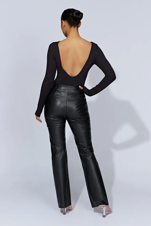 Women Cheyenne Long Sleeve Plunge Back Bodysuit 8211 Black Black Meshki Bodysuits